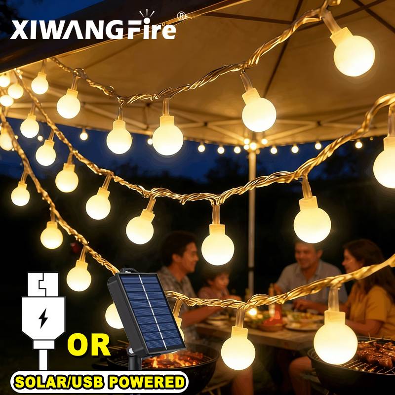 Outdoor Lighting Yard - أضواء خيطية تعمل بالطاقة الشمسية/USB/البطارية بطول