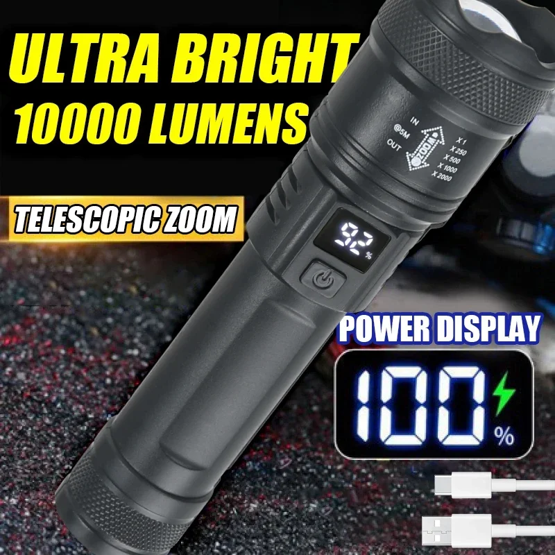Outdoor Lighting Battery Operated - مصباح يدوي LED قوي مع شاشة