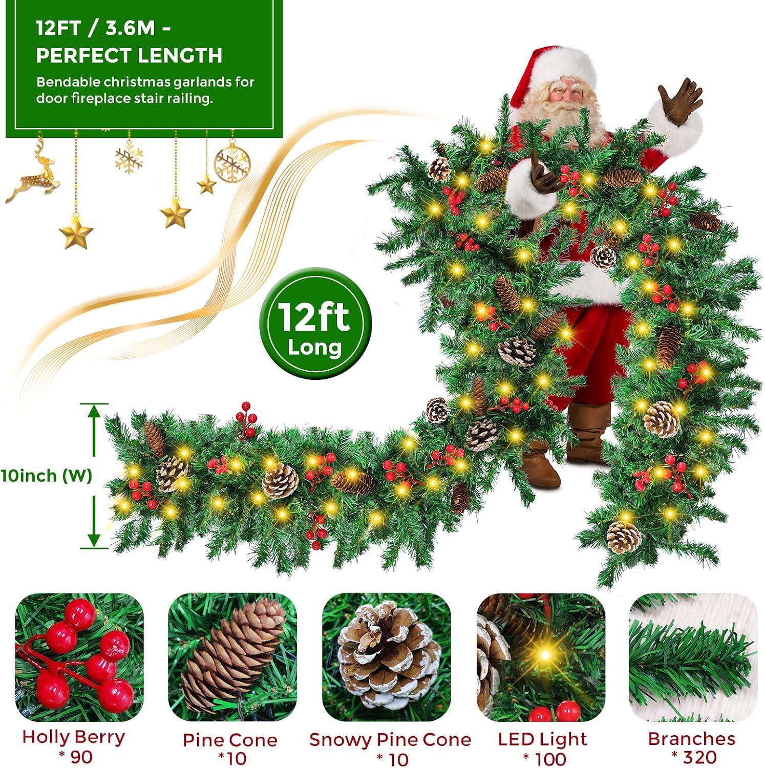 زينة عيد الميلاد المضيئة بطول  - مراجعة Xmas Outdoor Lighting Decorations وسعره